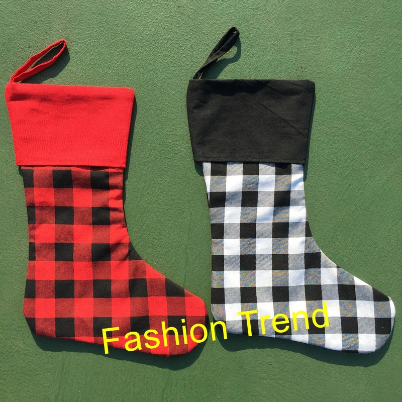 

10pcs/lot personalize cuff buffalo plaid fabric Christmas stocking monogram wholesale Xmas candy gift bag kids gift stocking