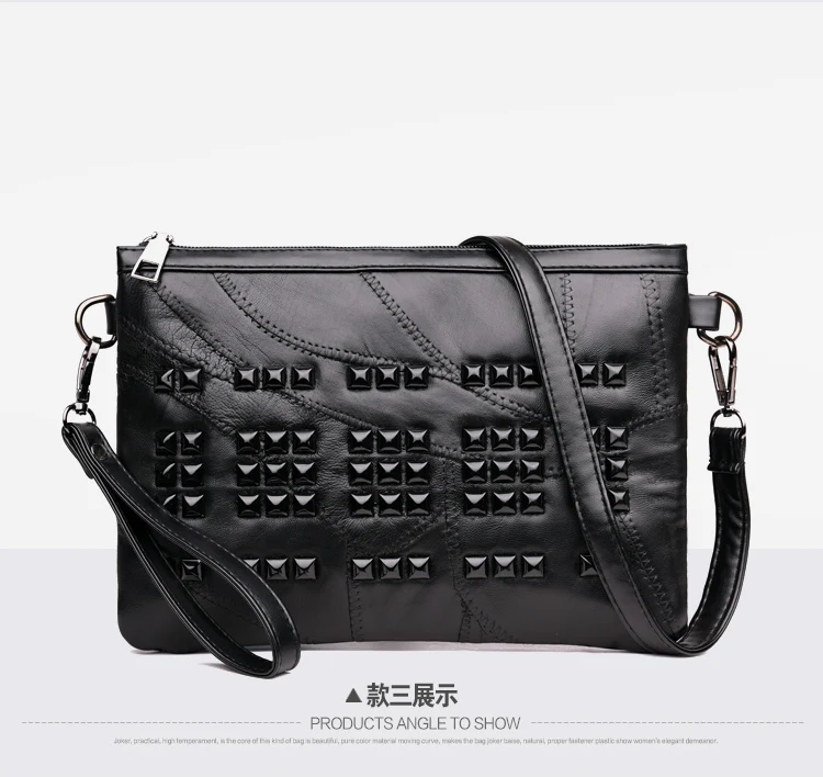Shengxilu конверт из овчины женские клатчи из натуральной кожи женские сумки брендовые заклепки черные женские сумки через плечо