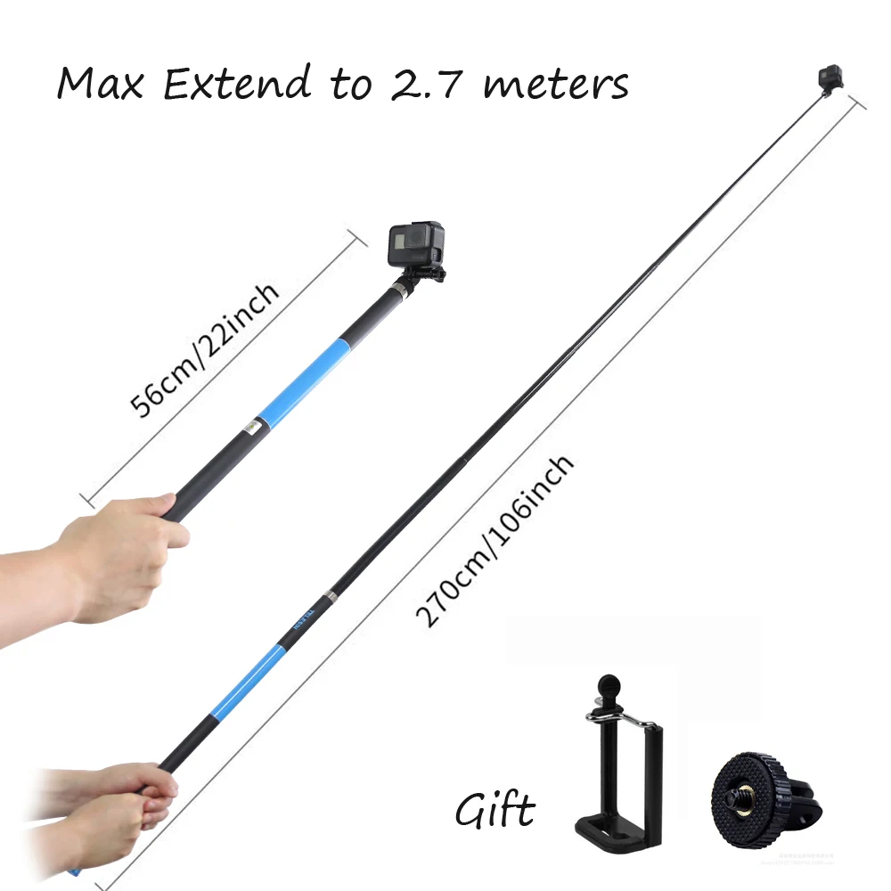 

TELESIN 106" Selfie Stick max 2.7m for GoPro Hero 6 5 4 3 Session Xiaomi YI 4K SJCAM EKEN Carbon Fiber Extendable Handheld