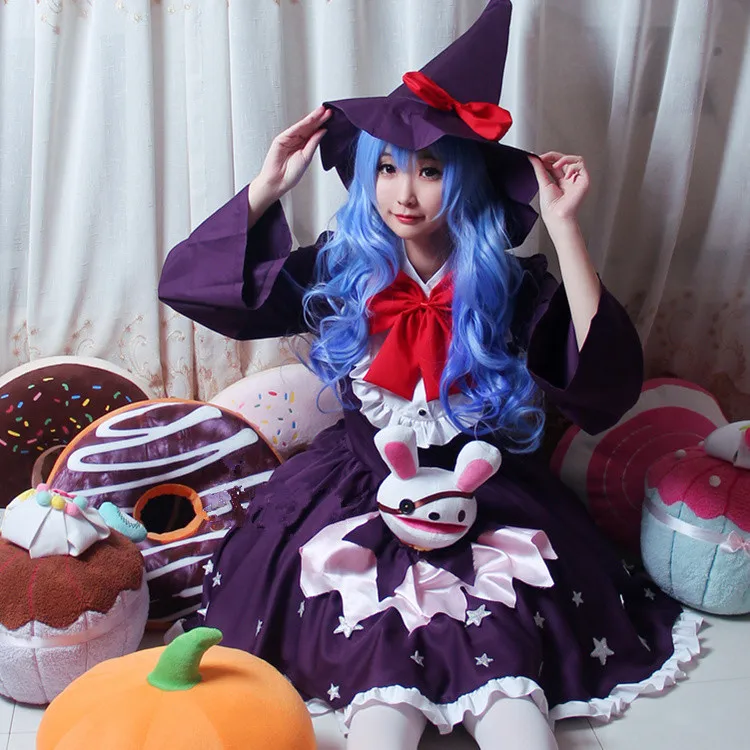

Hot Anime DATE A LIVE Cos Hermit Yoshino Cosplay Halloween Little witch Elf Cosplay Costume Dress+hat+bow tie+socks
