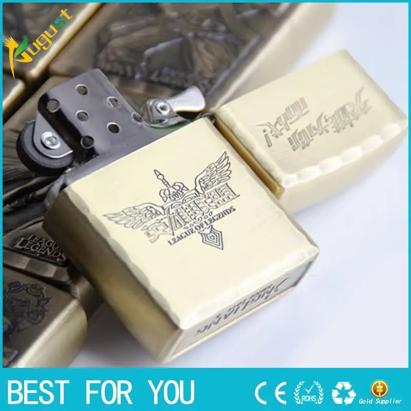 

1pc 2016 hot sell LOL creative hero alliance oil lighter kerosene lighter bronze relief double order for cigarette Tobacco