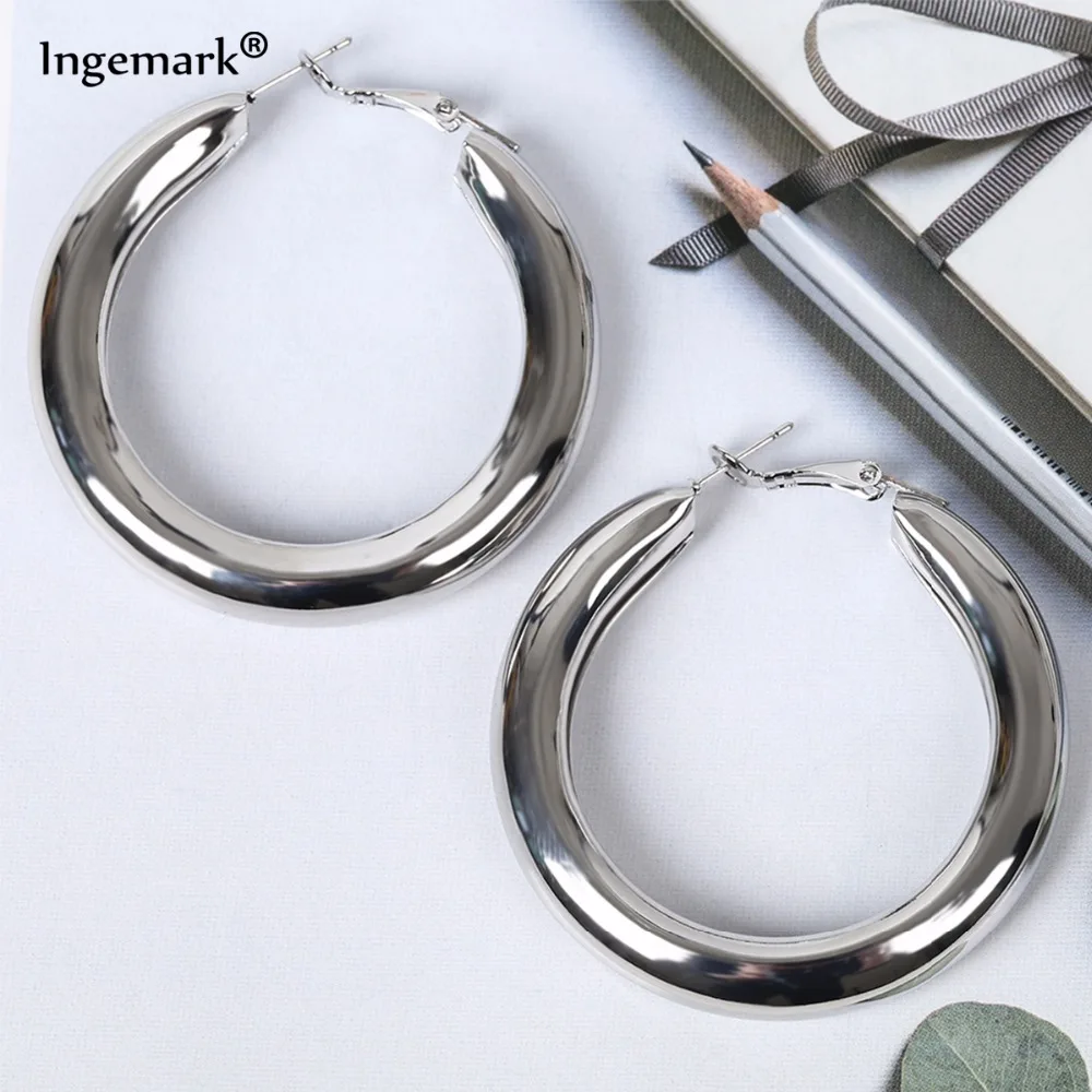 Ingemark преувеличенные простые большие круглые серьги-кольца для женщин и девочек, геометрические Золотые/серебряные серьги, модное ювелирное изделие, подарок