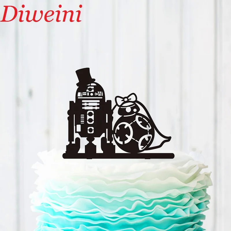 

Wedding Cake Topper,Star Wars Cake Topper,R2D2 & Bb8 Cake Topper, Acrylic Custom Cake Topper Wedding Silhouette Decoration