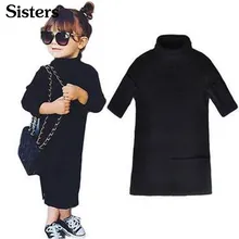 Сестры осень-зима черепаха шеи секущихся волос платье Чистый цвет свитер с длинным рукавом платье подставляя для девочек C1