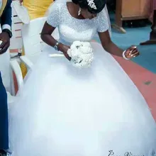 Новые яркие Африканские свадебные платья с короткими рукавами и круглым вырезом реальные фотографии кристаллы для свадебного платья бальное платье белое свадебное платье W0437