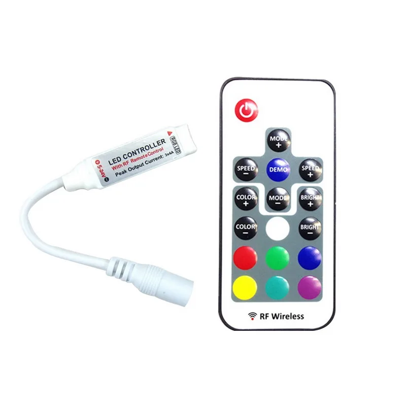 

IVYSHION Mini DC5-24V LED RGB Remote Controller 17key RF Wireless Controller for 10M 12V 5050 RGB Led Strip Tape Lighting