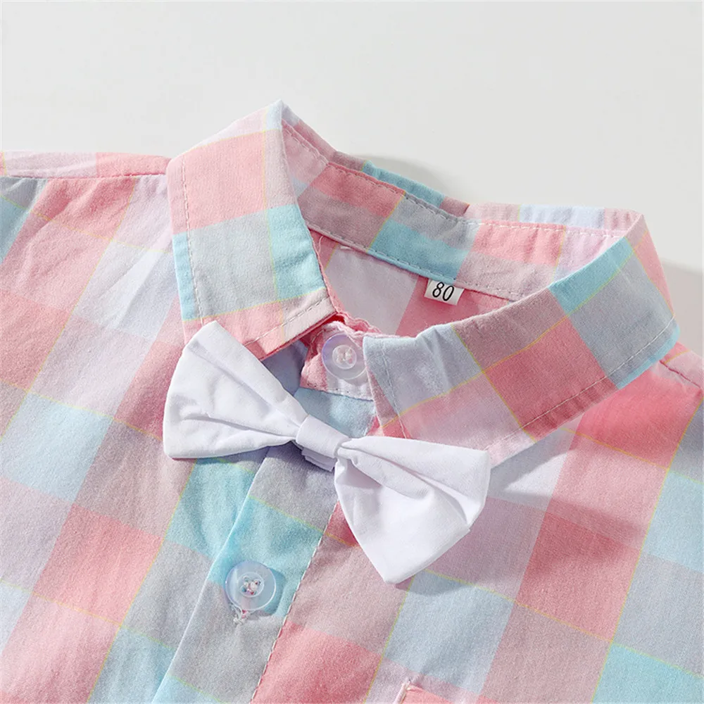 PureMilk Summer Newborn Clothes Shirt With Bow With Striped Pink Clothing Set 4PCS/ Set  Baby Boys Clothes