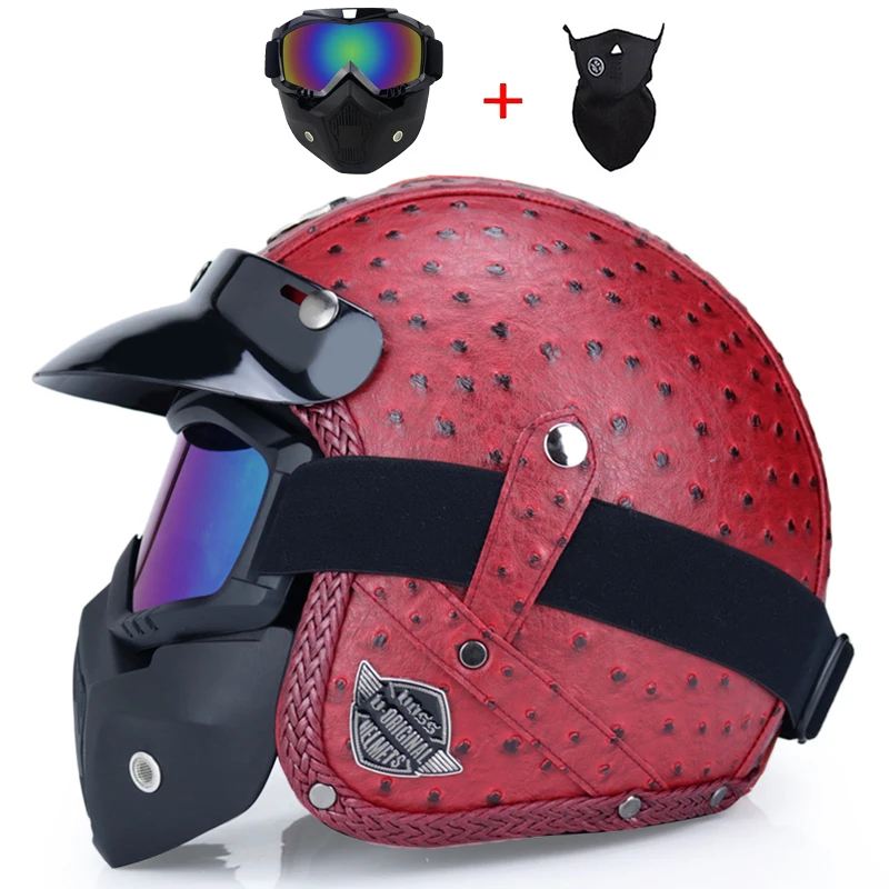 Кожа PU casco moto Винтаж moto rcycle шлем с открытым лицом камуфляж capacetes de moto ciclista vespa кафе гонщик - Цвет: b7