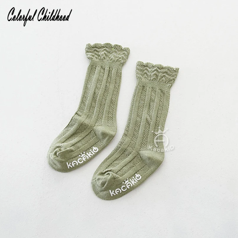 Adorable lace cuff princess socks baby girls solid stripe cotton knee high long children leg warmers 0-4t | Детская одежда и обувь