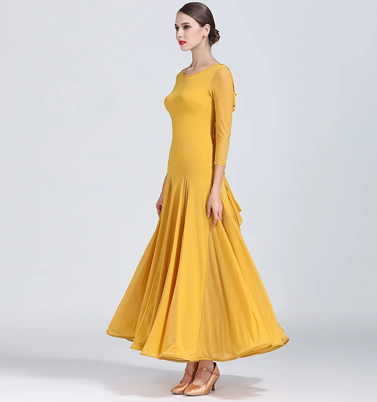 Ballroom Dance Competition Dresses High Quality Long Sleeve Flamenco Skirt Women Stage Ballroom Dress red green yellow S9035