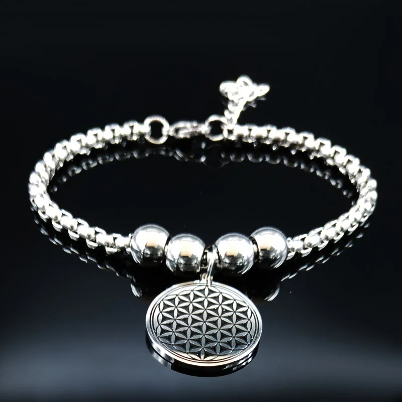 Модный браслет из нержавеющей стали для женщин, серебряный браслет-цепочка, Ювелирное колье bracciali Donna B18369 - Окраска металла: flower