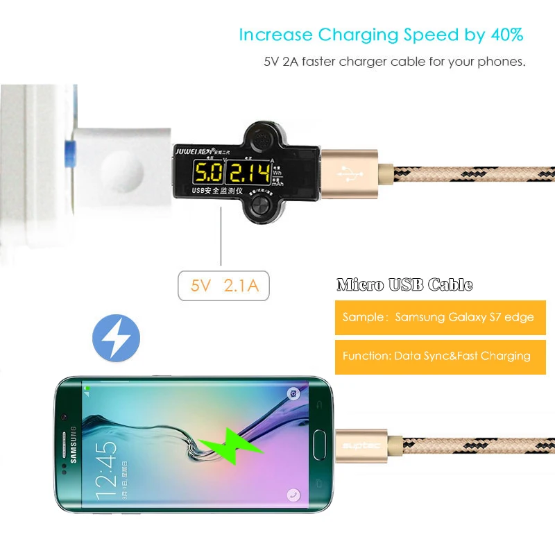 5 шт. кабель Micro USB SUPTEC для быстрой зарядки Samsung Galaxy S7 S6 S5 Xiaomi Redmi Huawei|Кабели