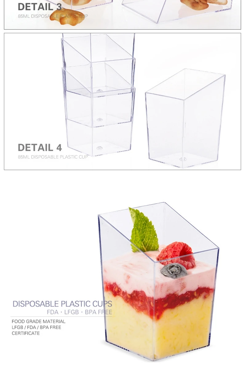 Акция-вечерние поставщики, доступная пластмассовая столовая посуда, 70*46 мм/60 мл миниатюрная, десертная квадратная чашка, 10 В упаковке