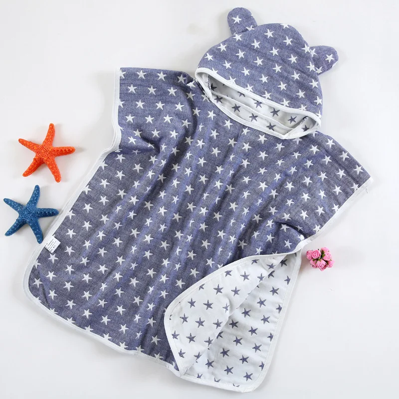 Удобный детский банный халат с милым рисунком животных; детское одеяло; детский банный халат с капюшоном для малышей; детское банное полотенце - Цвет: blue star