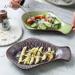 ANTOWALL японский ледяной треск глазури керамическая тарелка в виде рыбы бытовой формы салат блюдо рыба Ресторан Персонализированная посуда