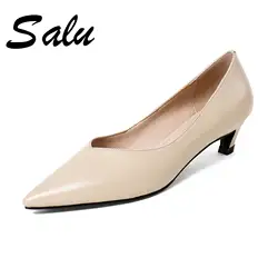 Salu/Новинка 2019 года, пикантные женские туфли-лодочки из натуральной кожи на высоком каблуке, туфли мэри джейн с острым носком для свадебной