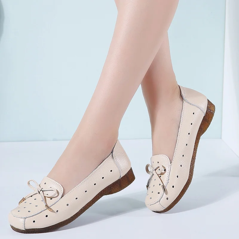 

AARDIMI New Women Genuine Leather Flats Shoes Summer Autumn Slip On Square Toe Female Loafers Shallow Casual Flat Shoes Woman
