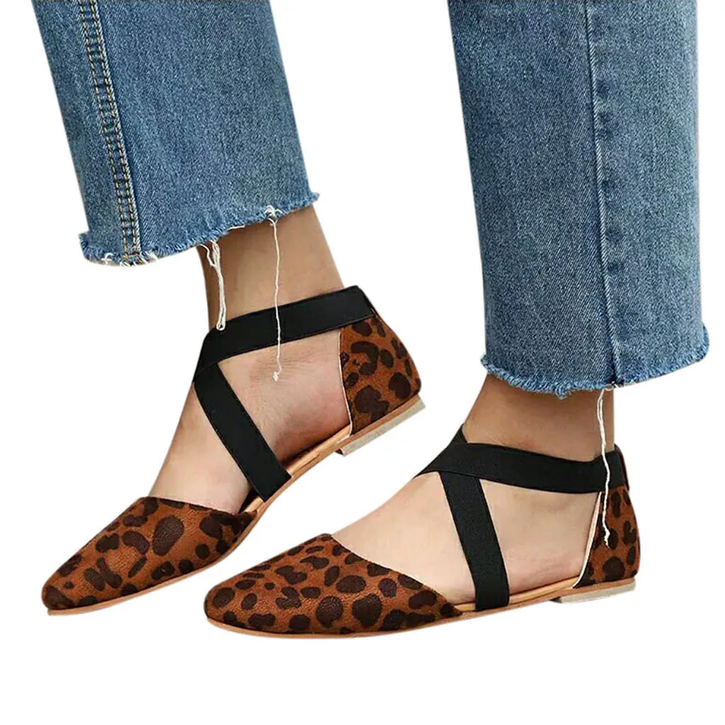SAGACE/женские модные сандалии с острым носком на Плоском Каблуке-шпильке и пряжкой повседневные леопардовые сандалии с эластичными ремнями тонкие туфли