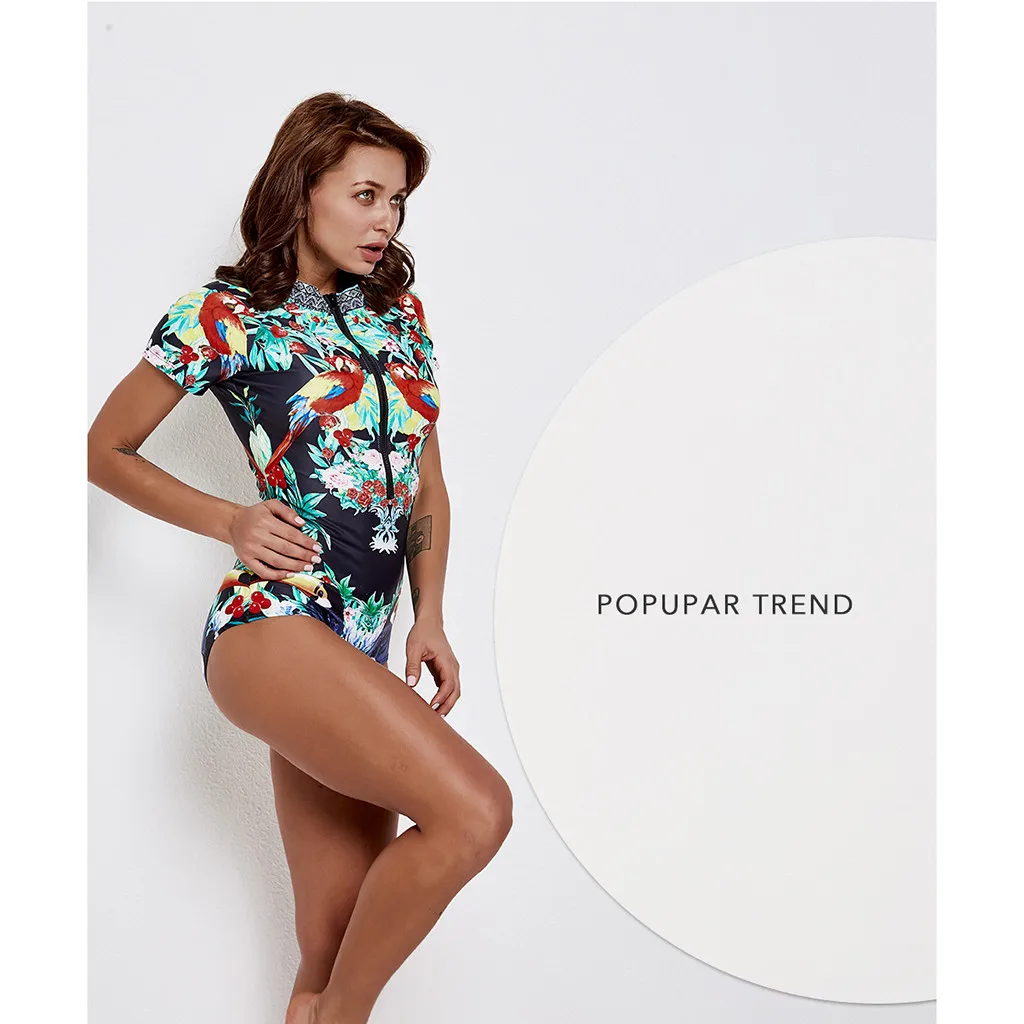 Rashguard женский купальник с коротким рукавом Цельный защитой от солнца молнией