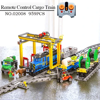 

In Stock 02008 02009 02117City Series Remote Control Cargo Train Set Building Blocks Bricks Children Educational Toys Gift