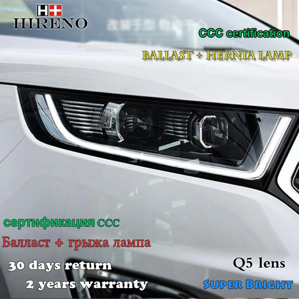 Best Price Hireno Headlamp for 2015-2017 Ford EDGE Headlight Assembly LED DRL Angel Lens Double Beam HID Xenon 2pcs