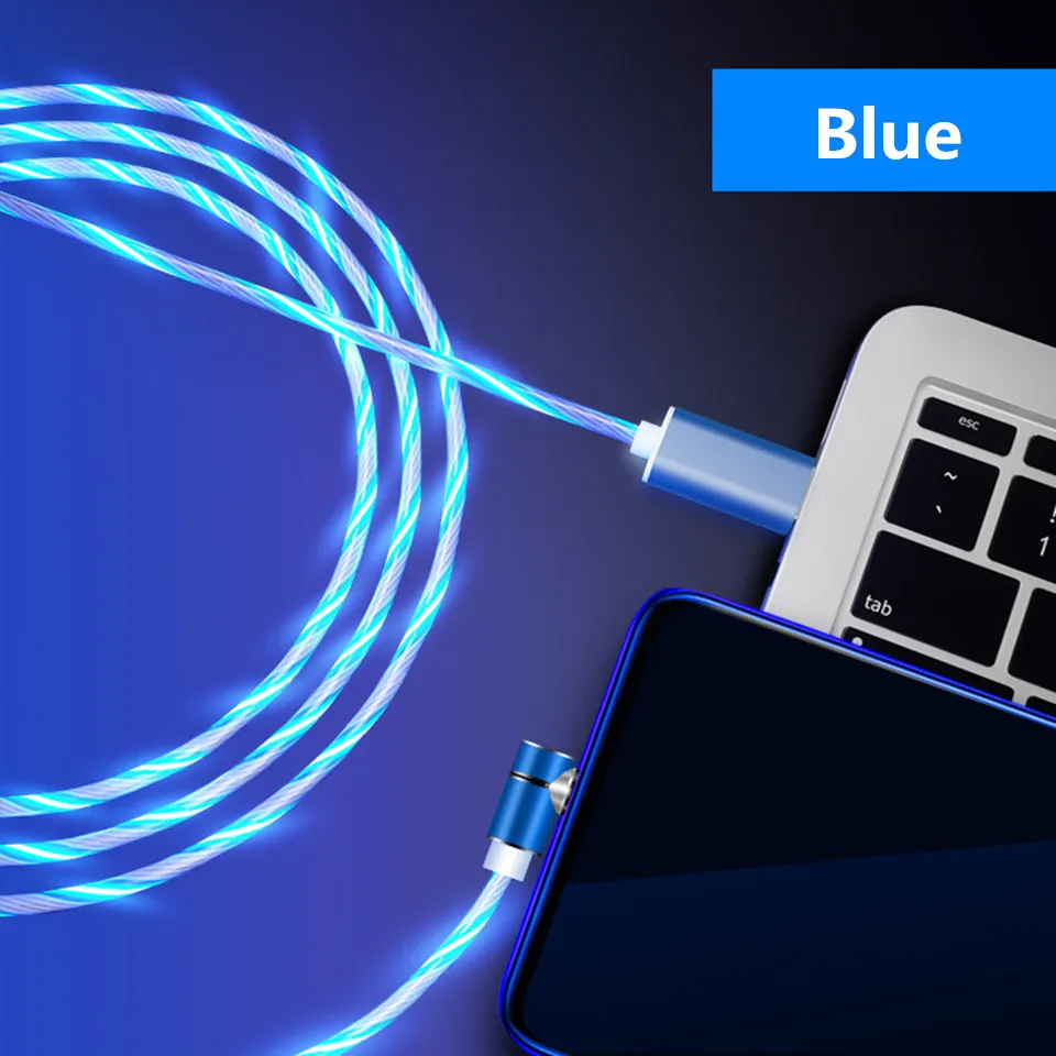 Магнитный светодиодный кабель для iPhone X 6 6s 7 8 Plus XS Max USB Micro type-C быстрое зарядное устройство для Samsung S9 Xiaomi LG зарядное устройство для Android - Тип штекера: 1 Cable 1 Plug Blue