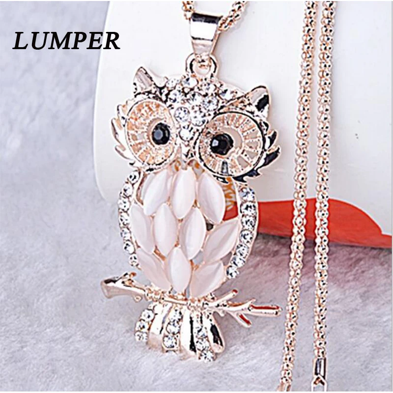 

LUMPER Vintage Owl Design Rhinestones Crystal Pendant Necklaces Women Sweater Chain Necklace Jewelry Clothing Accessories