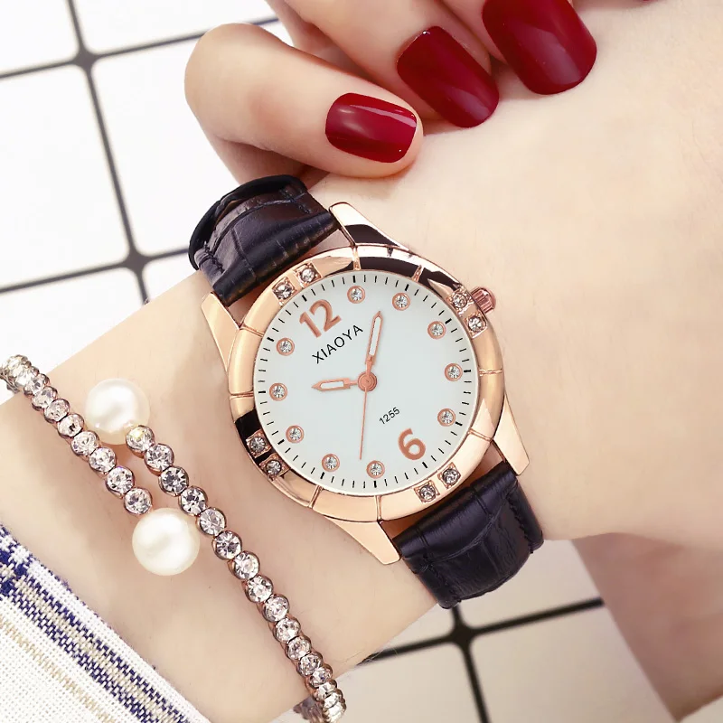 XIAOYA модные элегантные часы для Для женщин Марка розового золота Женские часы горный хрусталь Дизайн женщина часы 2018