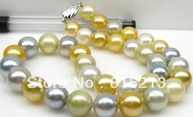 

FREE SHIPPING>>>@@ > N1202 18"10-11MM SOUTH SEA GENUINE WHITE GOLD GRAY PERFECT ROUND PEARL NECKLACE