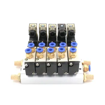 

4V110-06 DC 24V 6mm PT1/8 2 Position 5 Way Solenoid Valve Connected Base Muffler