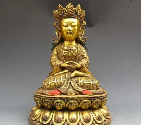 

xd 002547 13"Tibet Buddhism fane Bronze Gild painted Tathagata Amitayus Buddha Statue