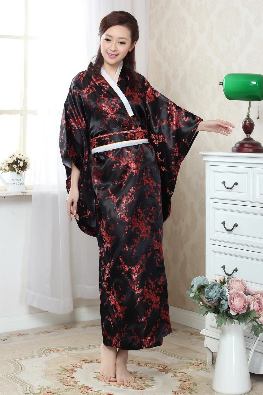 Для женщин пикантные японские кимоно платье сливы атласная женский юката взрослых японское традиционное платье для танцев Косплэй костюм 7