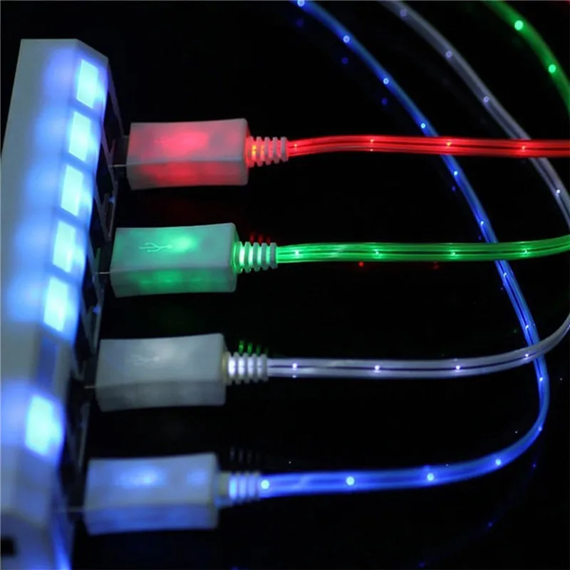 

LED Data Line Cable Colorful emitting Data Line Led Luminous Tube USB Charging Cable 1M For iphone Android type-c