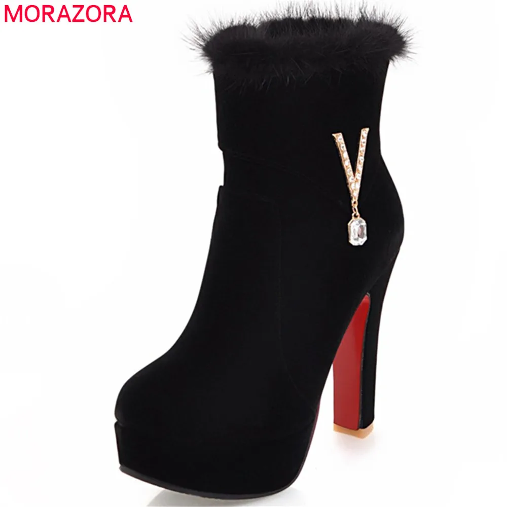 MORAZORA 2018 new arrive women boots round toe zipper ladies boots flock black red platform ankle boots crystal plus size 33-47 цена MORAZORA 2018 new arrive women boots round toe zipper ladies boots flock black red platform ankle boots crystal plus size 33-47 цены онлайн