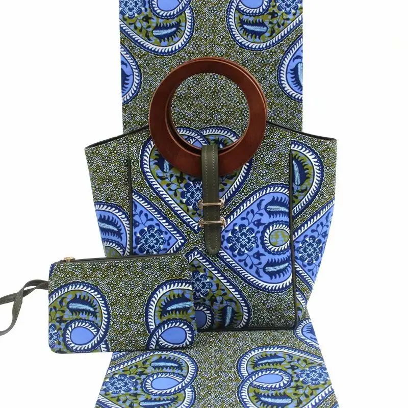 

2019 Latest designer African wax bags 3 pieces/set,high quality woman shoulder bag with 6 yards real Hollandai' wax fabric !