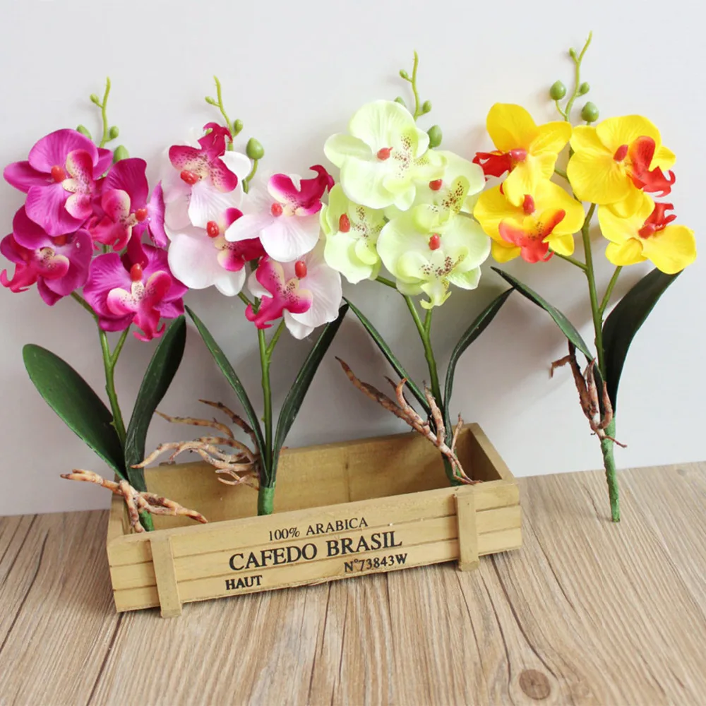 1 PC Mini Phalaenopsis Silk Flowers Artificial Decorative Flower