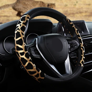 

KKYSYELVA Car Interior Accessories Black Auto Sports Steering Wheel Cover Leather 38cm Vehicle Truch Steering Covers