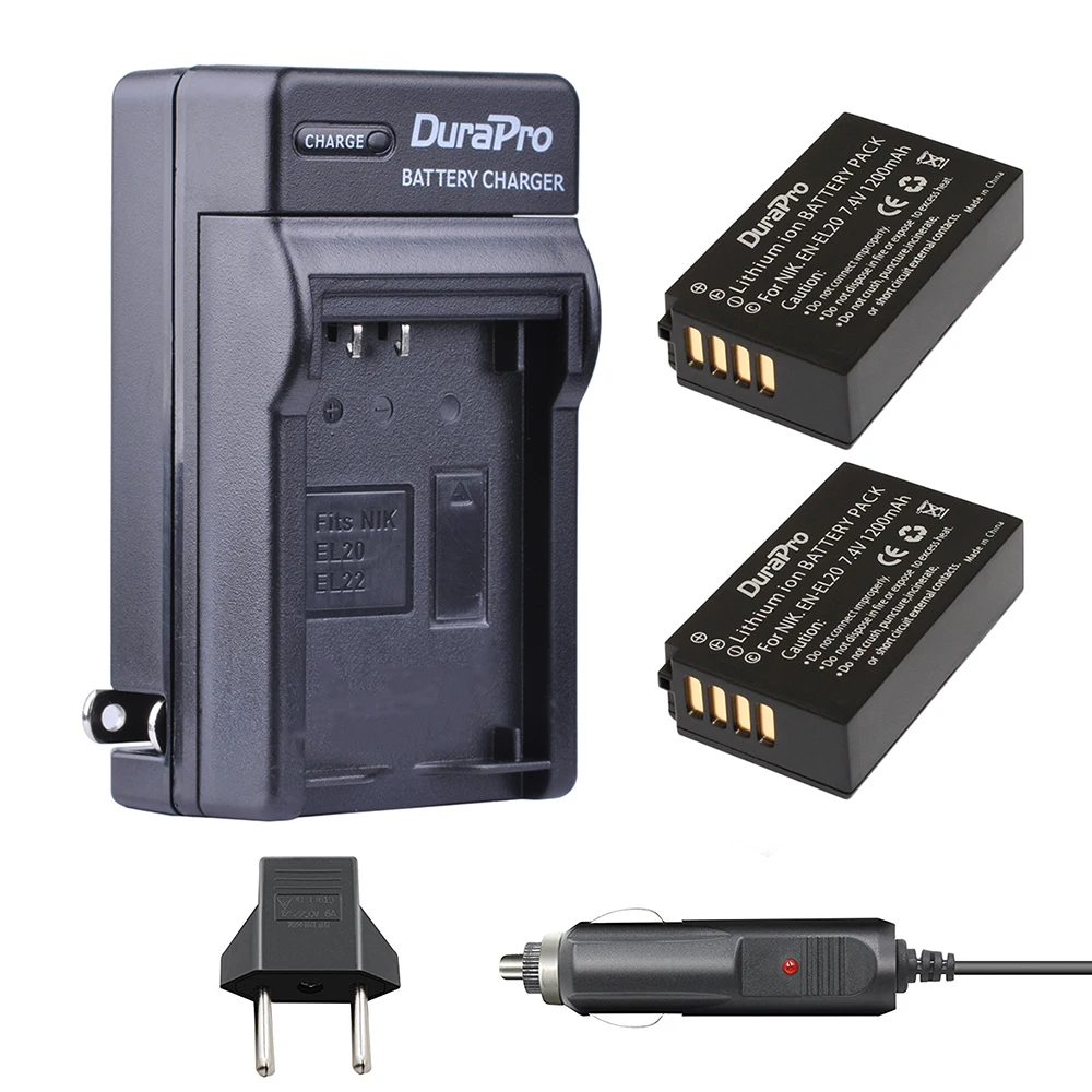 

2pc EN-EL20 EN EL20 ENEL20 Rechargeable Li-Ion Battery + Car Charger + EU Plug for Nikon 1 J1 J2 J3 S1 Free Drop Z1 Camera