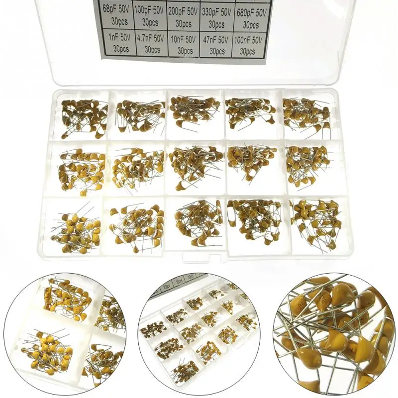 

450 pcs/set multilayer ceramic capacitor 15 Value Ceramic Capacitor 50V Multi-layer Assortment Box 10pF To 100nF #0227