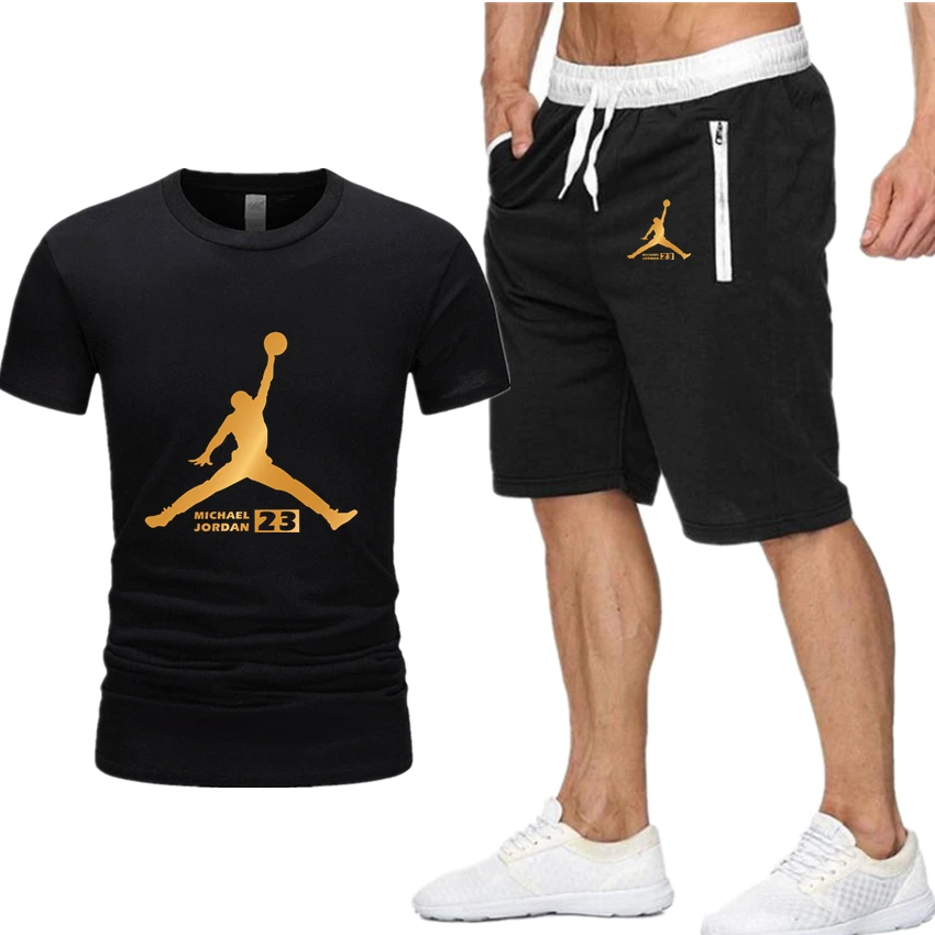 

2019 Quality Jordan 23 Men's T Shirts Summer Men's Sets T Shirts+shorts Two Pieces Sets Casual Tracksuit Male Workout