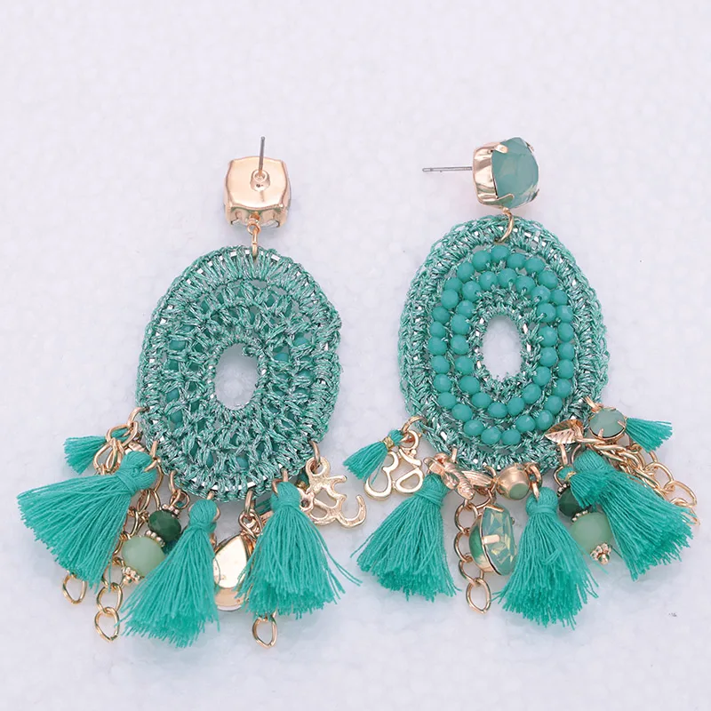 Sehuoran long tassel earrings for woman boho  crystal beads facted handmade pendients for woman wedding earrings (11)