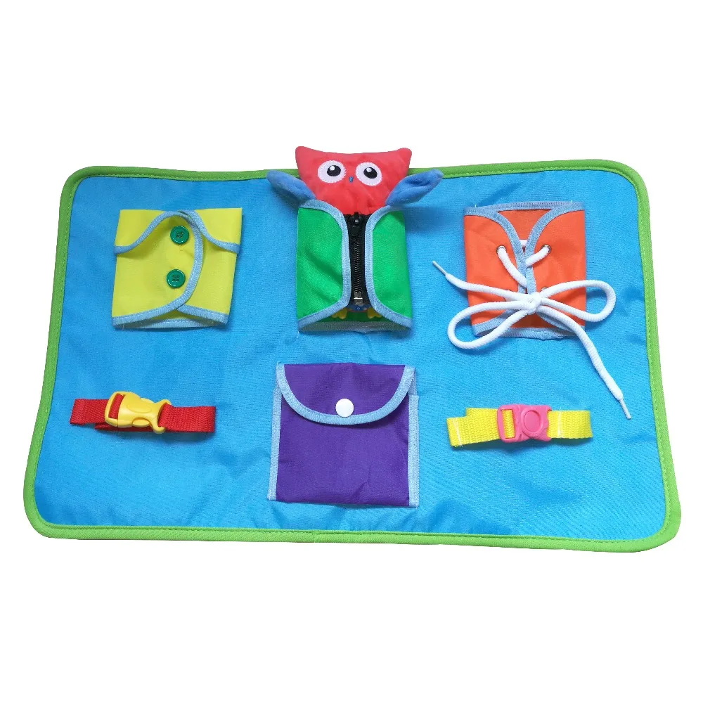 zip button buckle and tie toy