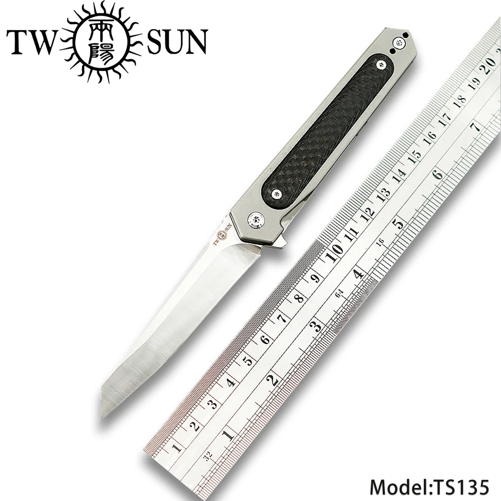 

TWOSUN Knives D2 blade Pocket folding Knife tactical camping hunting outdoor tool TC4 Titanium EDC Ball Bearing Fast Open TS135