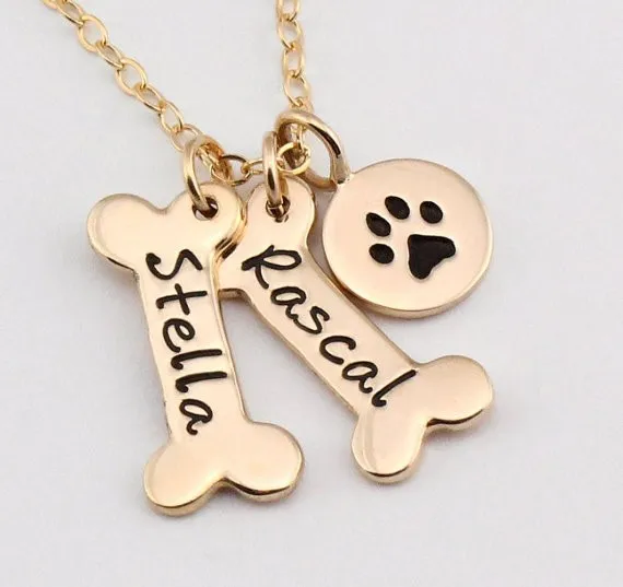 Puppies Gear Personalized Dog Bone Name Necklace