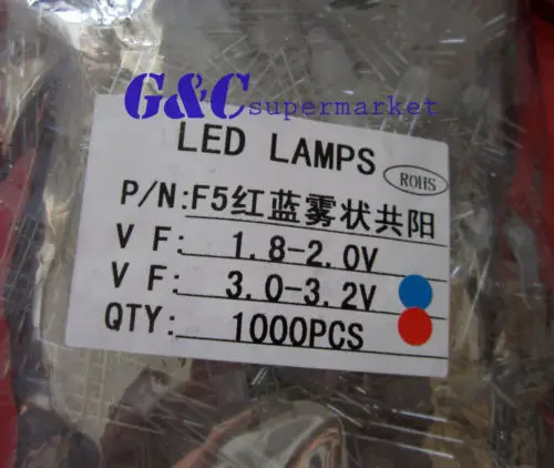 100PCS 5mm LED Lamp DIFFUSED dual colour red-blue common anode  Super Bright