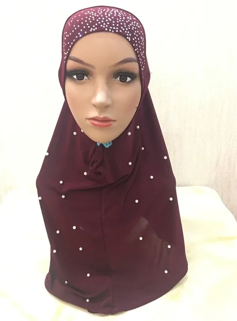 H1256 muslim one piece hijab scarf with stones and handmade pearls,mixed colors, fast delivery