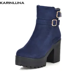 Karinluna/Новинка, оптовая продажа, большие размеры 46, зимняя обувь на меху на массивном каблуке и платформе, женские ботинки, женские ботинки на