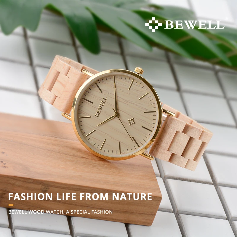 Goedkoop Bewell Mannen Waterdichte Houten Horloges Luxe Horloge Merk Als Jongen Gift Voor Zoon Of Papa Klok Mannelijke Jurk Horloge Goede kwaliteit Horloge 163A