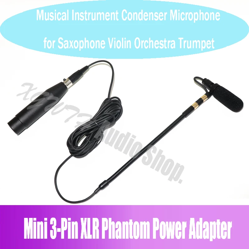 

Musical Instrument Condenser Microphone for Saxophone Violin Orchestra Trumpet For AKG with Phantom Power XLR Big 3Pin Adapter