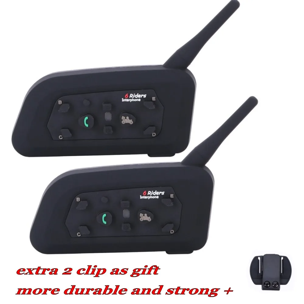 2016 New 2 pcs 6 Riders V6 1200M BT Interfone Motorcycle Helmet Bluetooth Intercom Walkie Talkie